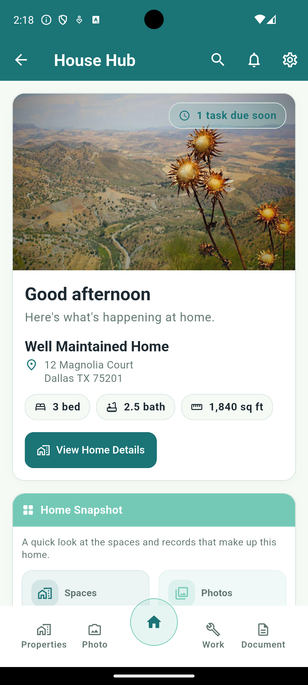 House Hub Android app screenshot