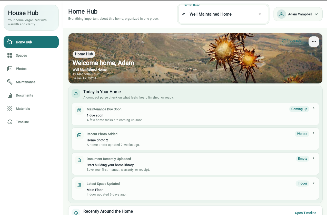 House Hub web app screenshot